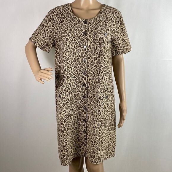 Erika Collection animal print linen cotton blend short sleeve dress size M - Picture 1 of 10